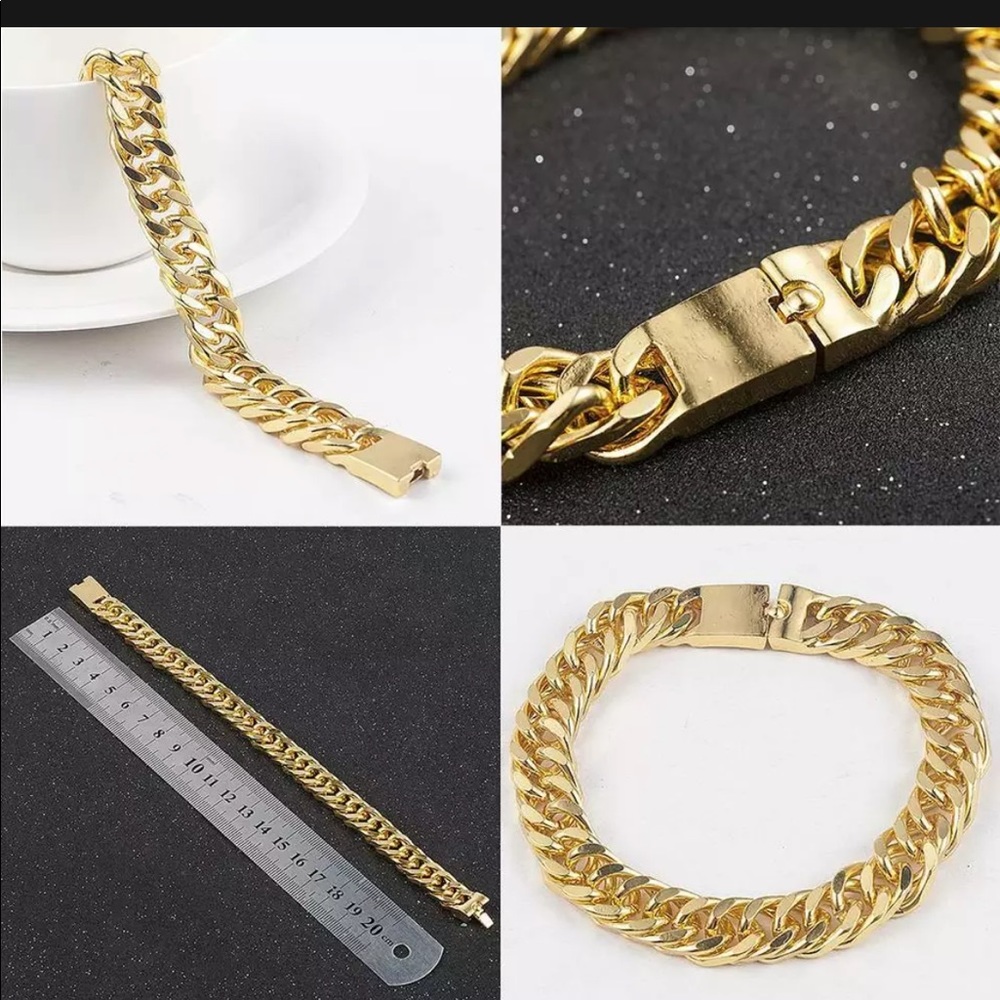 NEW STAINLESS 18K GOLD LINK CHAIN CURB BRACELET - Picture 5 of 10